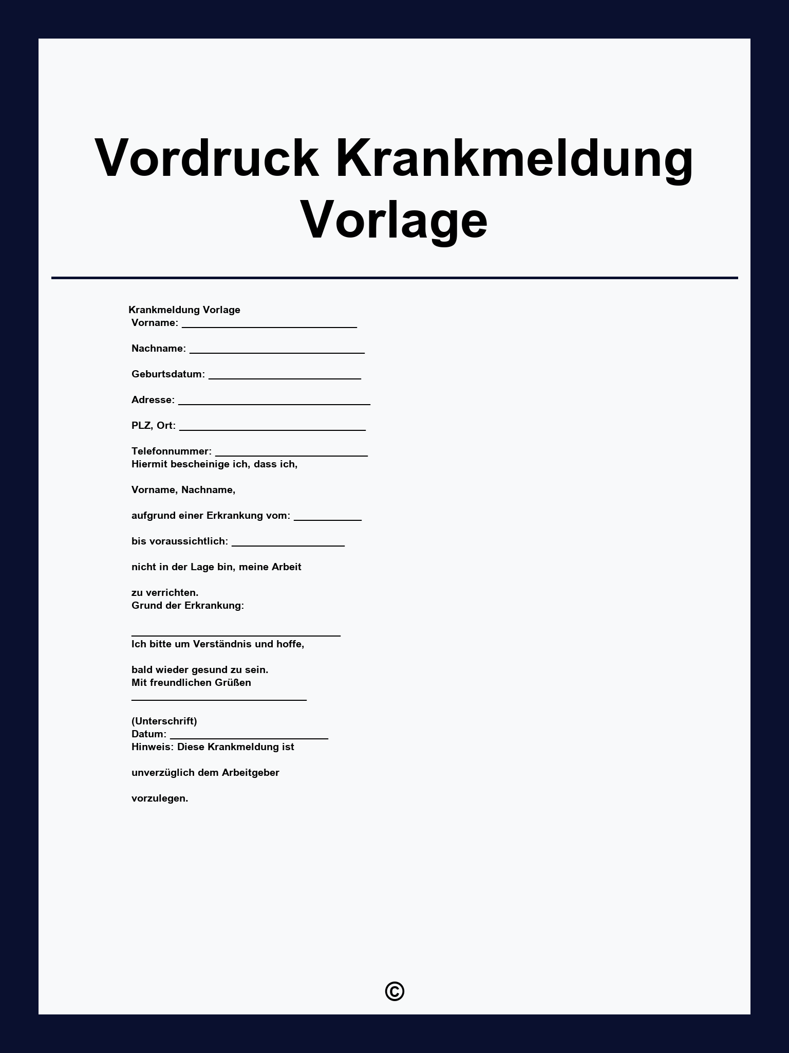Vordruck Krankmeldung Vorlage