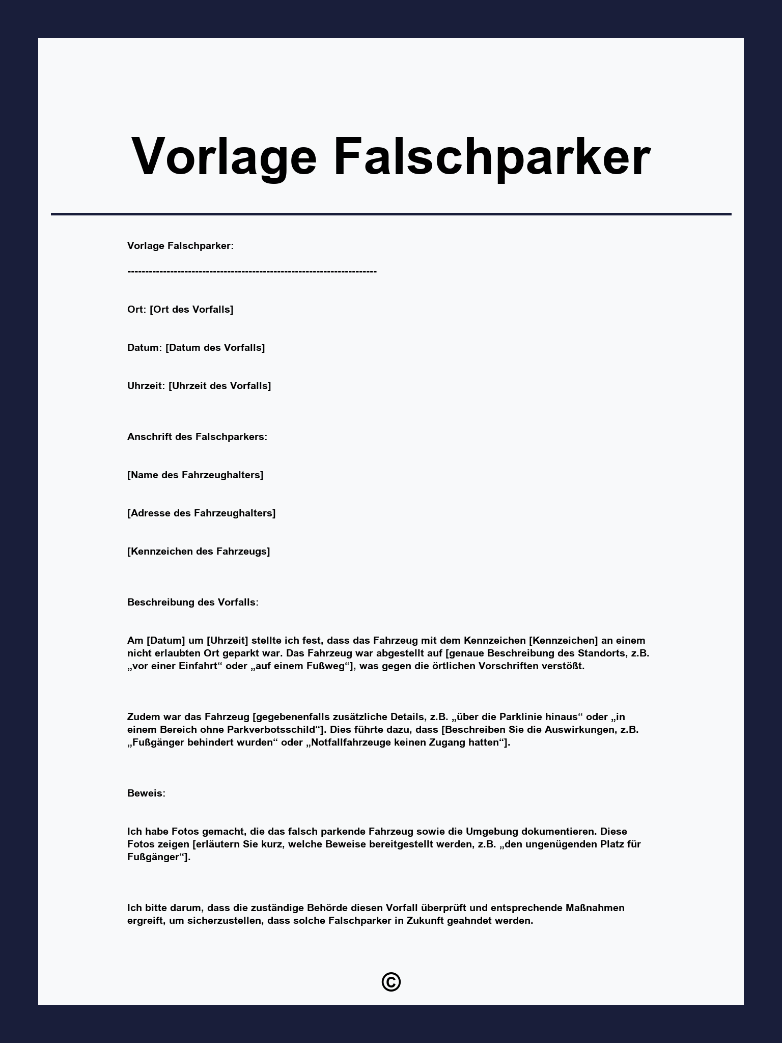 Vorlage Falschparker