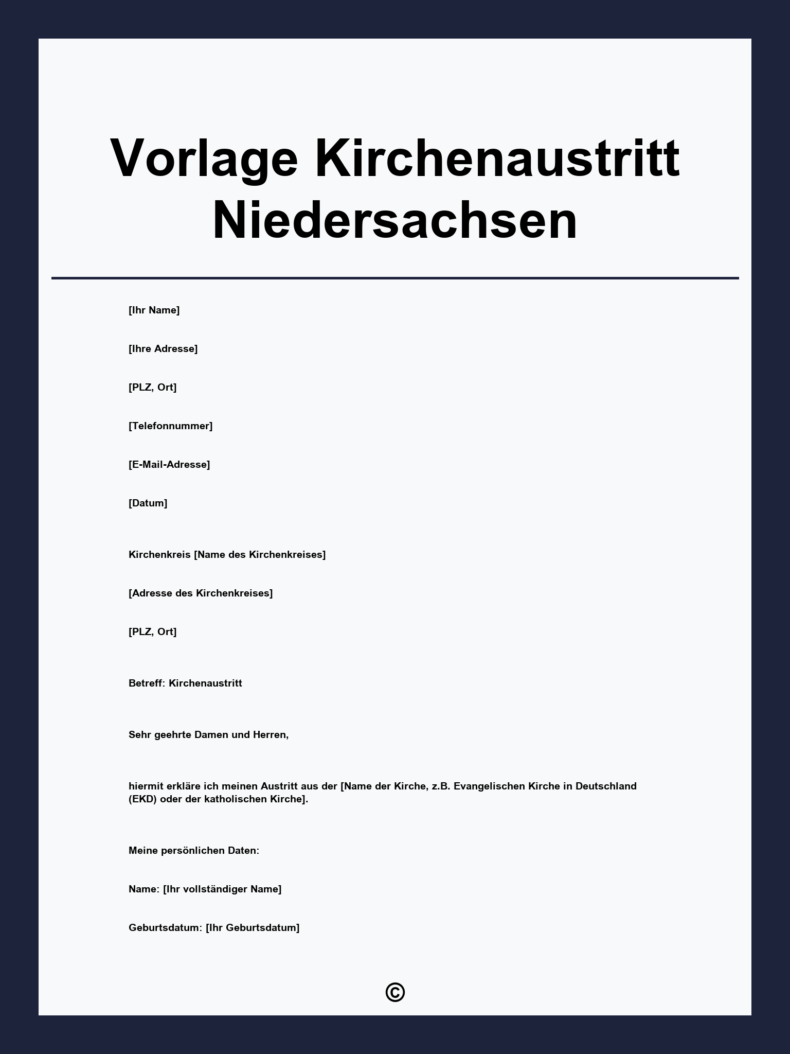 Vorlage Kirchenaustritt Niedersachsen