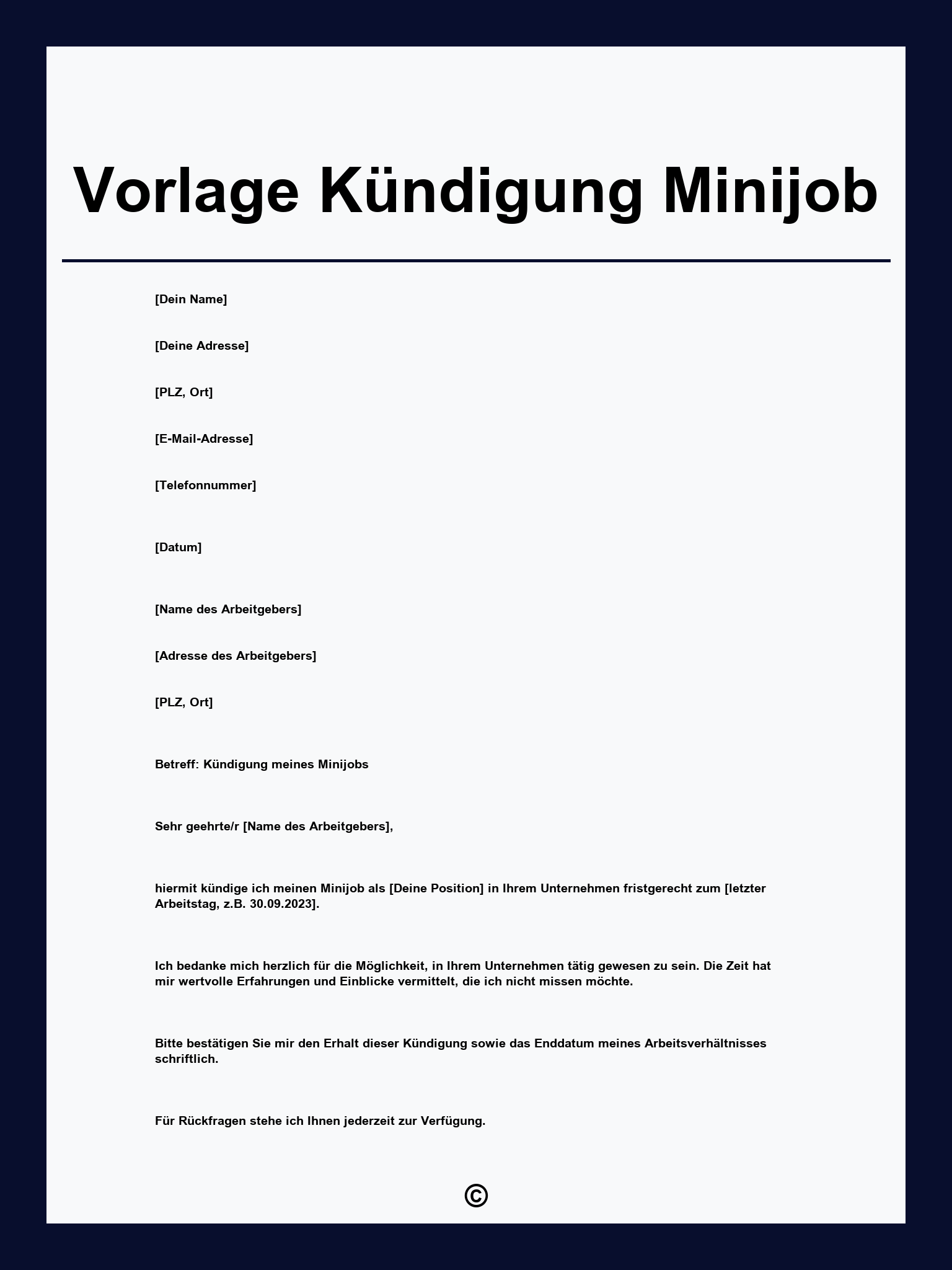 Vorlage Kündigung Minijob