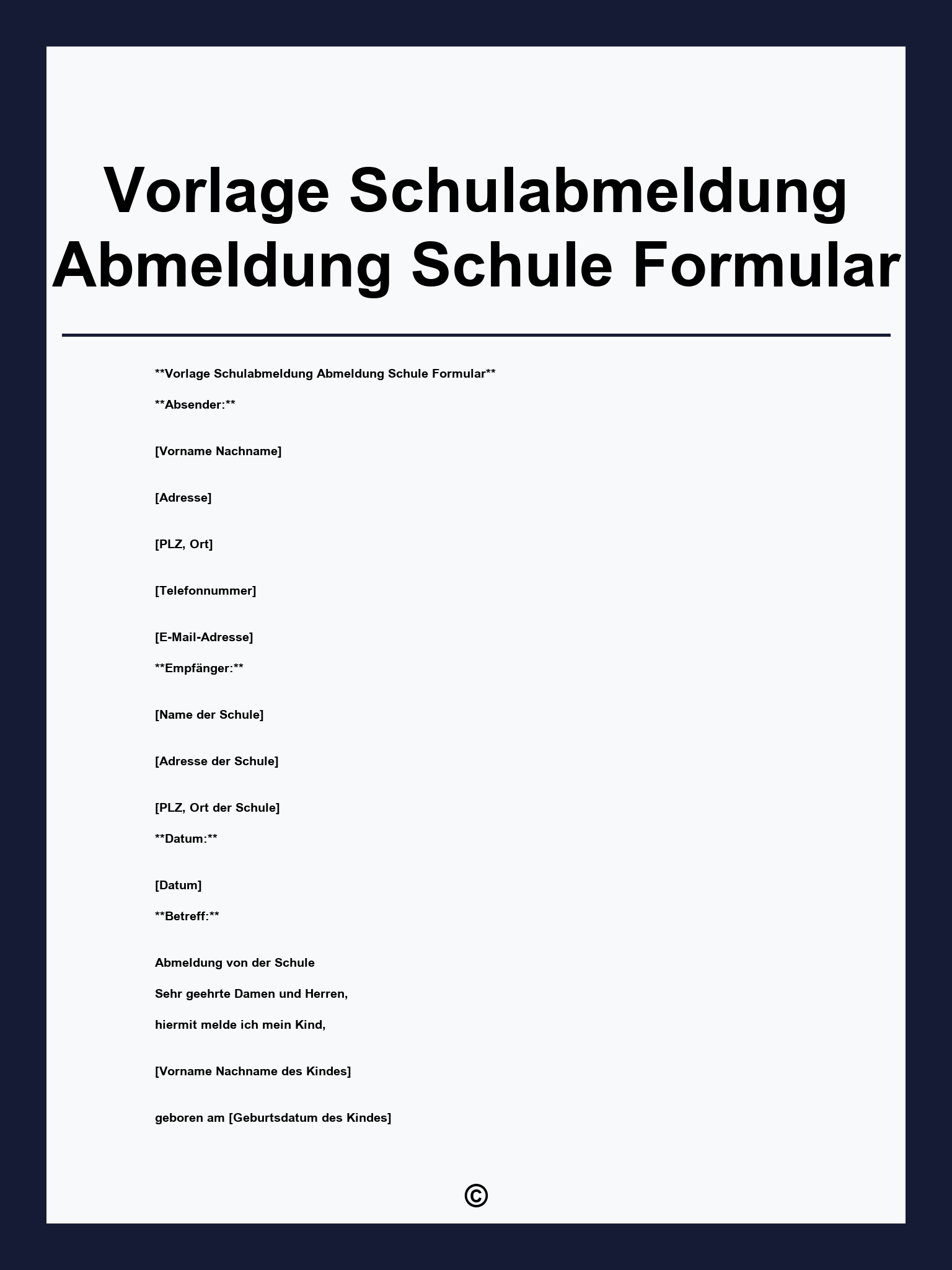 Vorlage Schulabmeldung Abmeldung Schule Formular