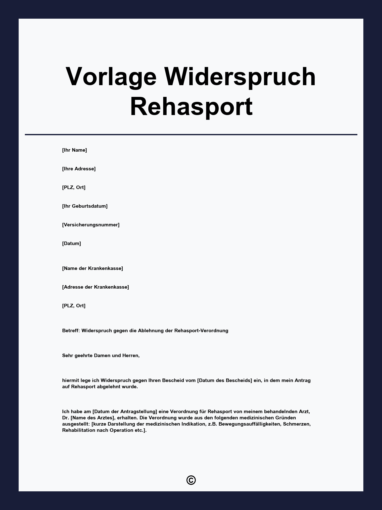 Vorlage Widerspruch Rehasport