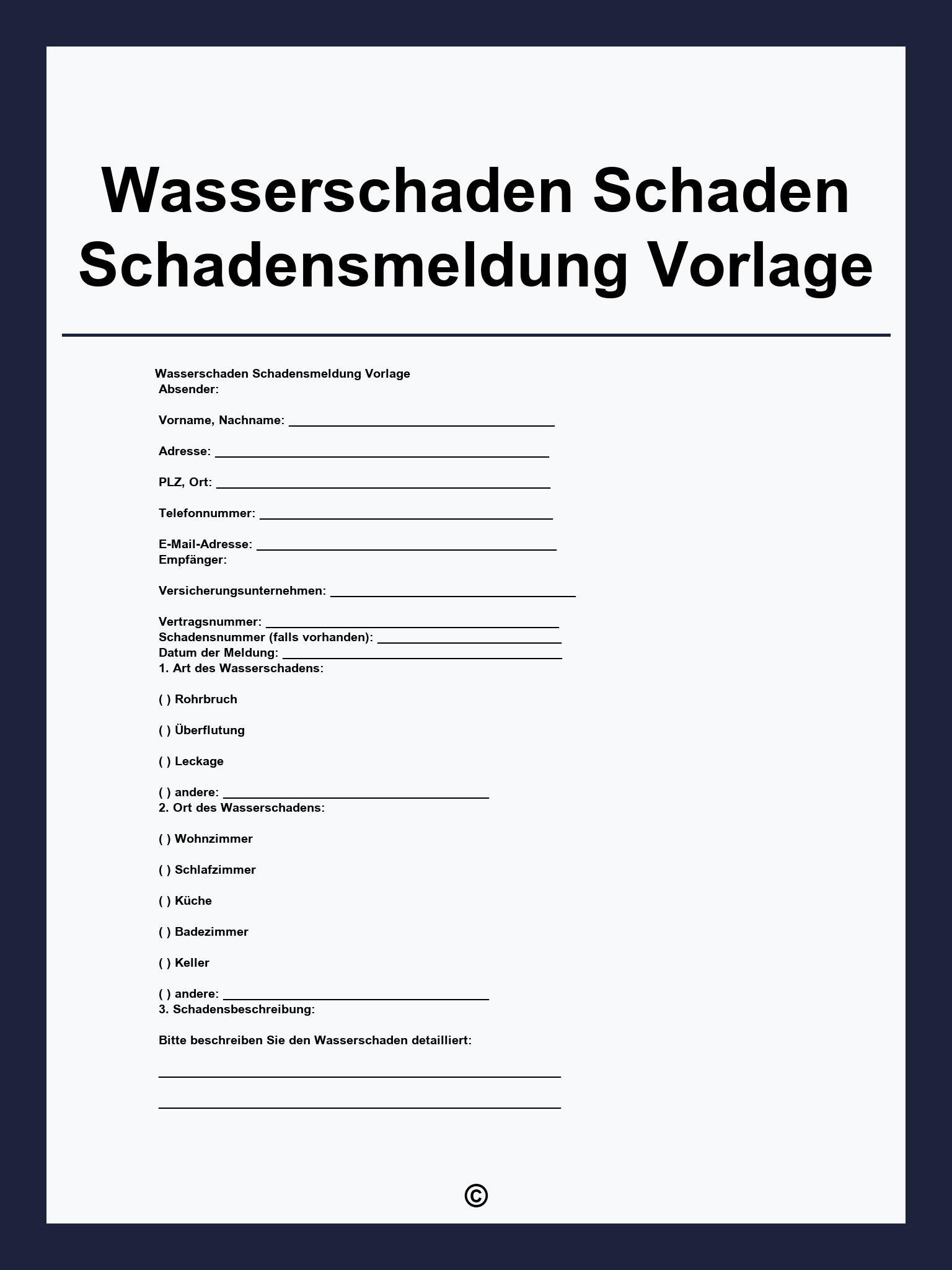 Wasserschaden Schaden Schadensmeldung Vorlage