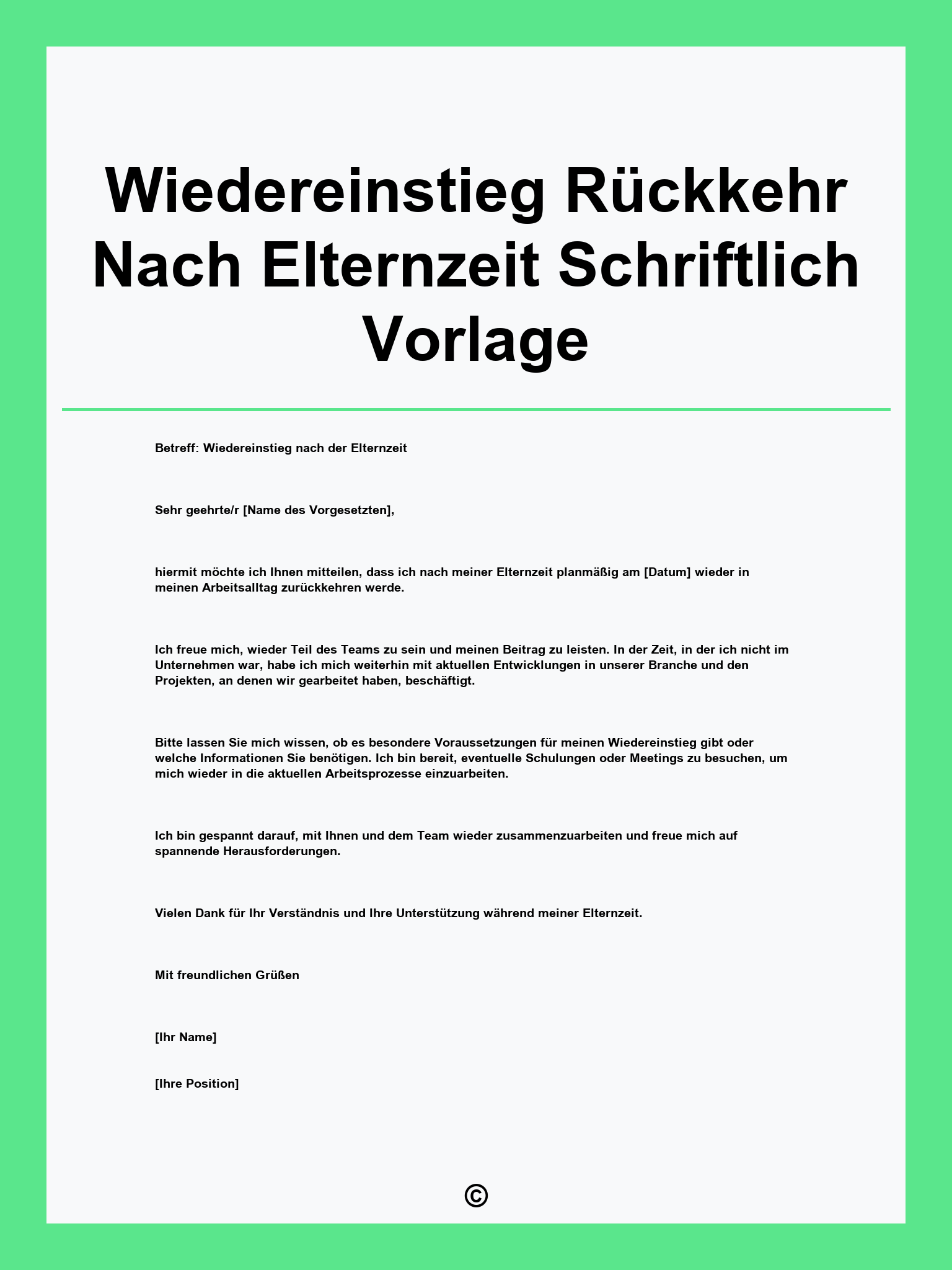 Wiedereinstieg Rückkehr Nach Elternzeit Schriftlich Vorlage