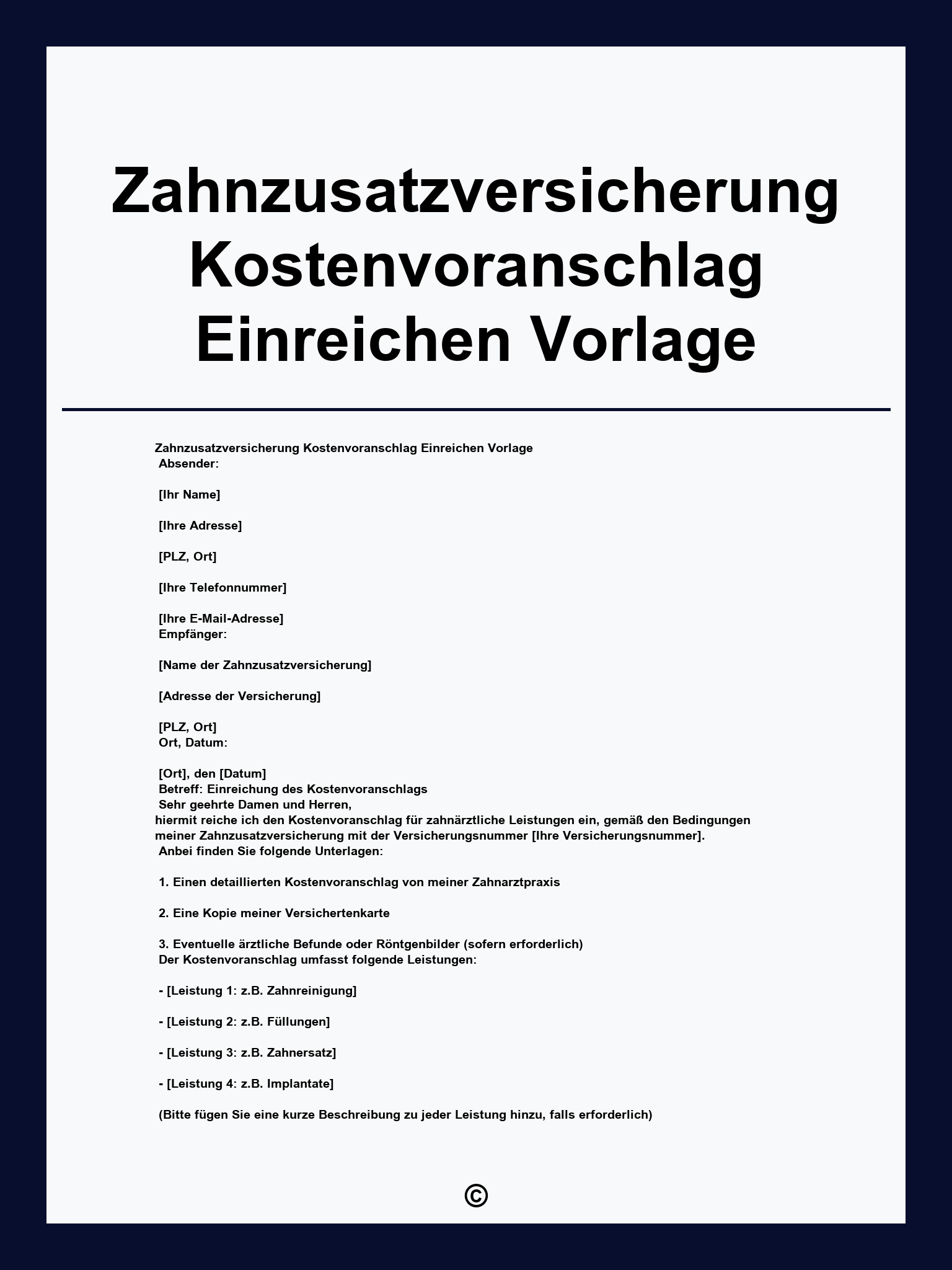 Zahnzusatzversicherung Kostenvoranschlag Einreichen Vorlage