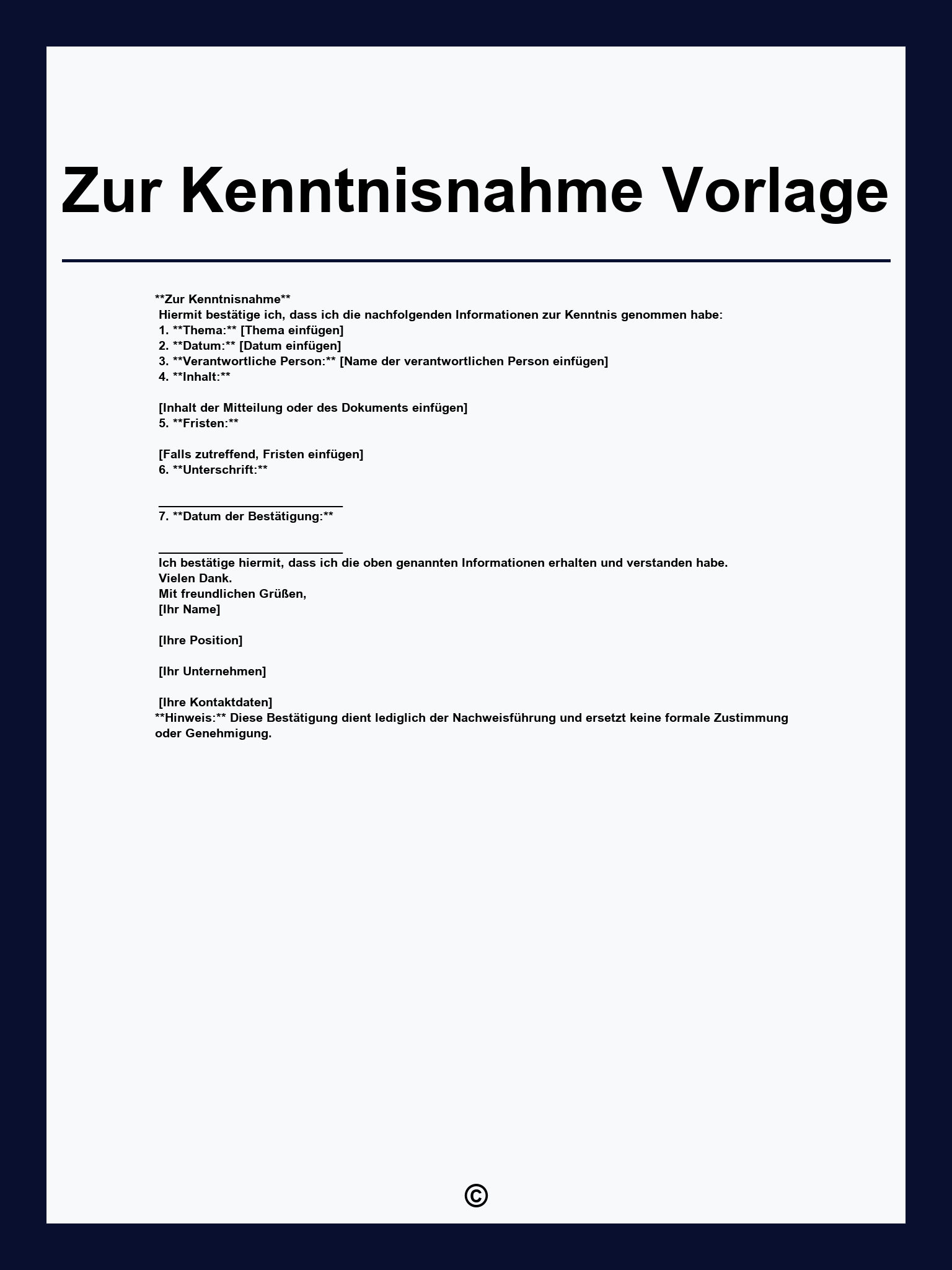 Zur Kenntnisnahme Vorlage